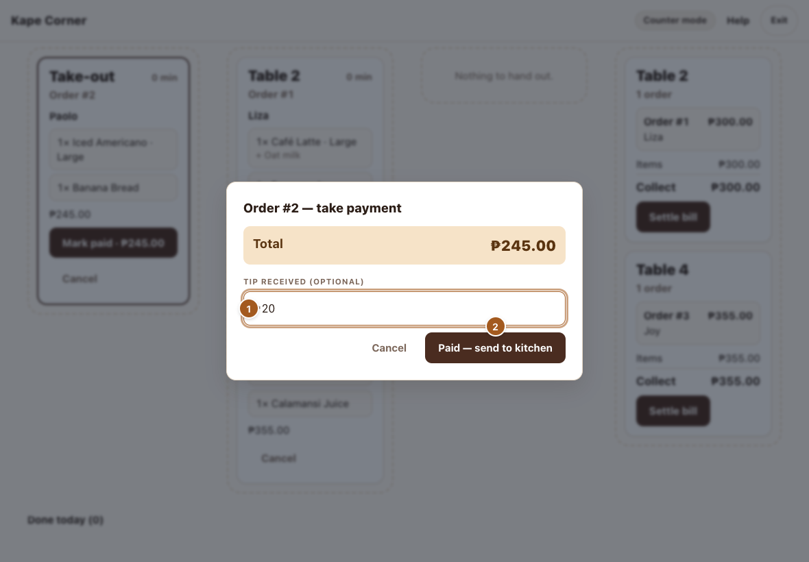 Taking payment with an optional tip