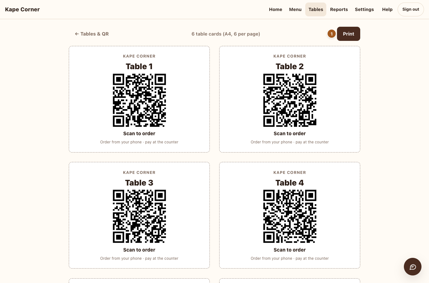 Table cards ready to print