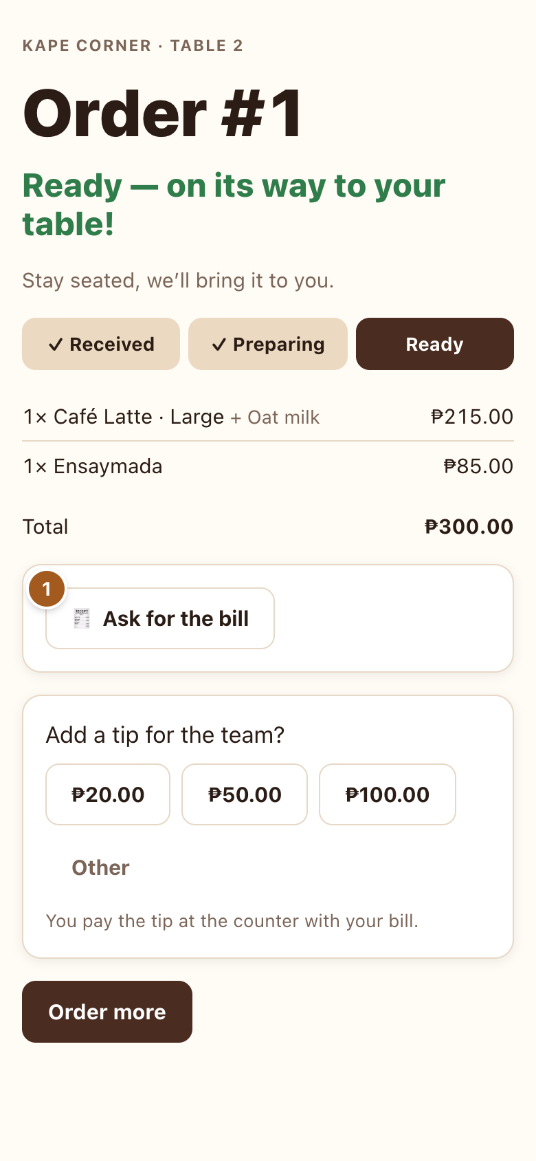 Ask for the bill on the guest's phone