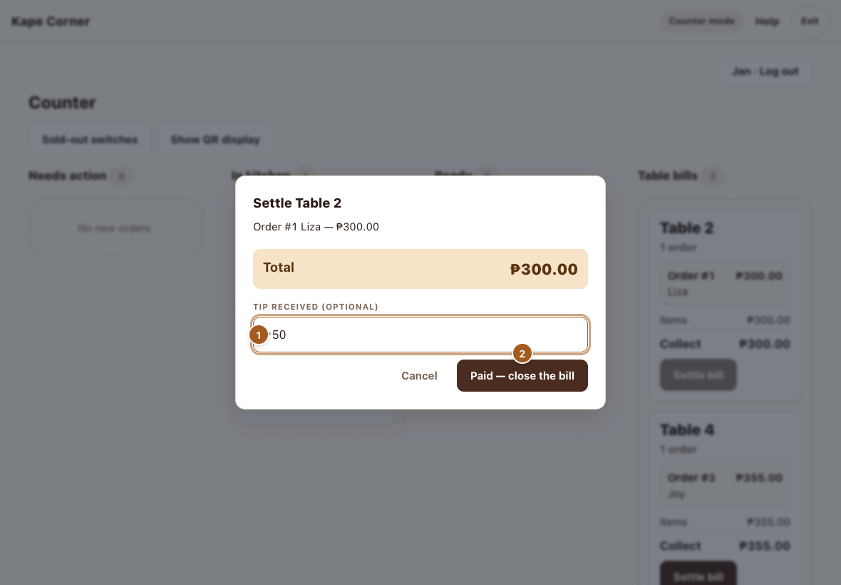Settling a table bill